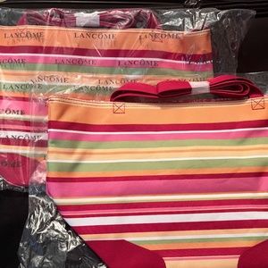 NEW Lancome Canvas Shoulder Beach Tote Pink w/Stripes